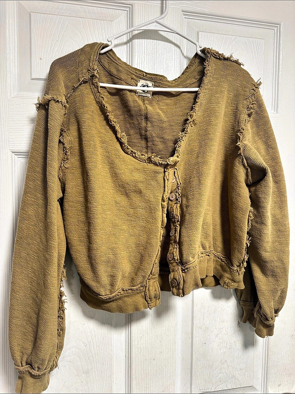 We The Free. Textured Distressed Cardigan in Brown Size Large